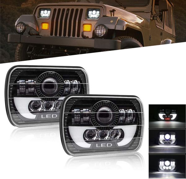 

1pc 7x6 5x7inch car led square headlights assembly bulb h4 signal light lo/hi beam with drl turn lamp for jeep wrangler cherokee