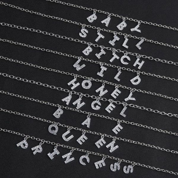 

pendant necklaces baby honey choker femme punk collier bijoux harajuku letter crystal angel necklace women jewelry couple gifts, Silver