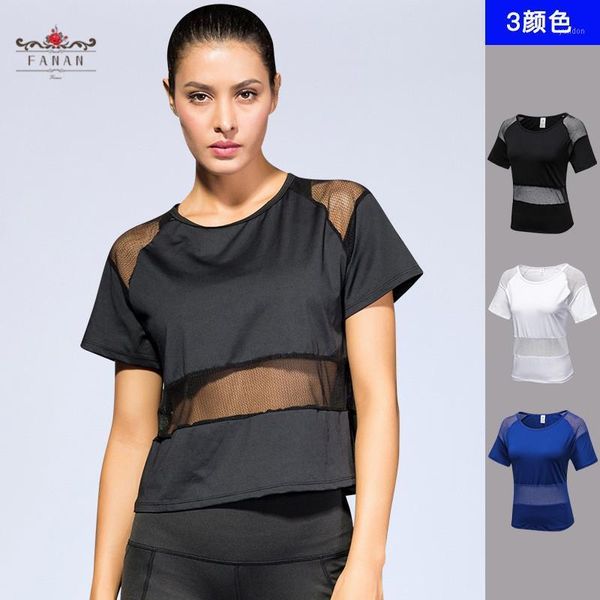 

yoga outfits t-shirts mesh fitness shirts running gym sports loose patchwork short sleeve breathable quick dry t-shirt1, White;red