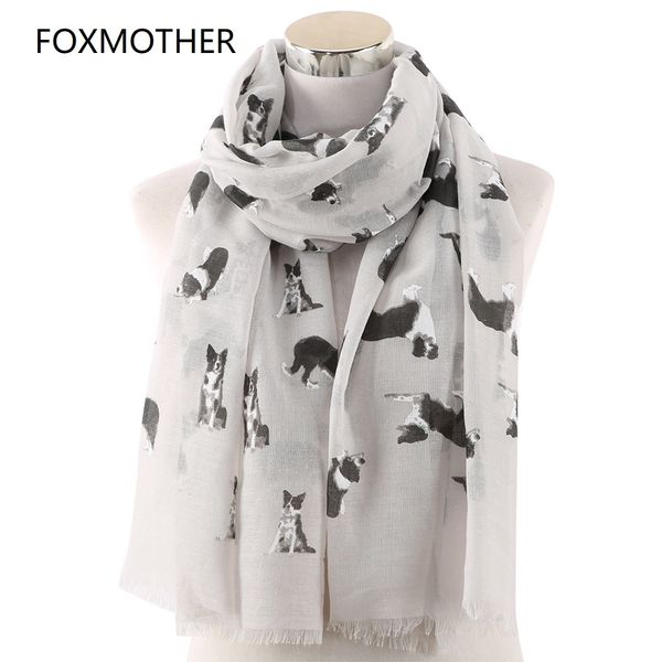 FOXMOTHER Sciarpa con stampa pastore bianco grigio leggero per gli amanti dei cani Sciarpe con scialle per animali da donna