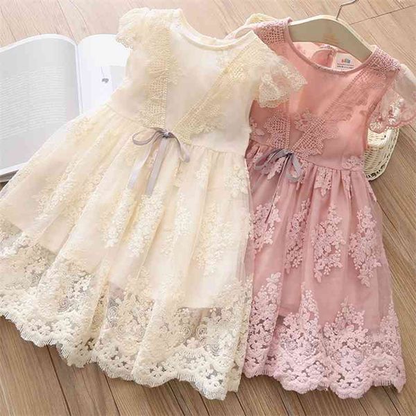 Baby Prinzessin Spitzenkleid Sommer 3-6 8 10 12 Jahre Teenager Kinder Kleine Kinder Hochzeit Party Kurzarm für Mädchen 210625