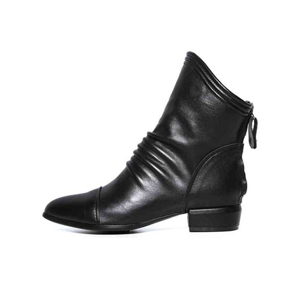 

boots women's black plus size leather boots, winter shoes thin beak with zipper and square bottom heels, , k9o1