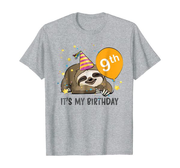 

funny sloth 9th birthday shirt for kids balloon, White;black