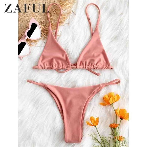 Bademode Frauen Cami Bralette Tanga String Bikini Set Sexy Niedrige Taille Krawatte Spaghetti-trägern Weibliche Strand Badeanzug Biquni 210722