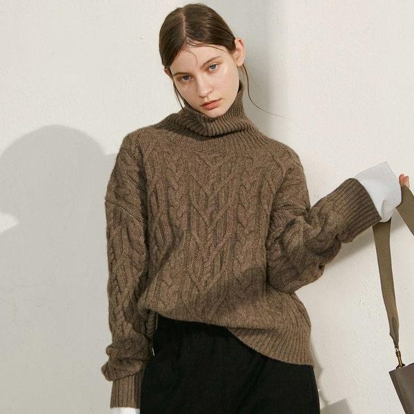 

women's sweaters women 2021 autumn winter fashion thick solid color sweater female turtleneck loose ladies pullover twist knit q472, White;black