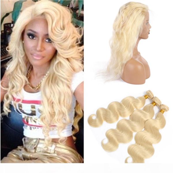 

#613 blonde body wave human hair 360 full lace closure with 3bundles bleach blonde brazilian virgin hair weaves with 360 frontal 22.5x4x2, Black;brown
