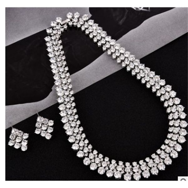 

designer chaming low price white color diamond crystal layers wedding bride lady's set necklace earigns 165ll, Silver