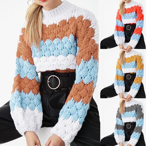 

2021 casual loose color matching pullover bubble sleeve sweater, White;black