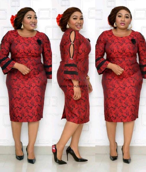 

ethnic clothing 2021 autumn elegent african women o-neck printing plus size dress dresses for clothes, Red