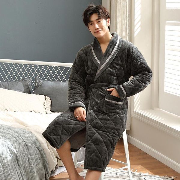 

men's sleepwear 2021 men robes autumn winter casual comfortable soft male kimono long sleeve plus size l-3xl mens bathrobe, Black;brown