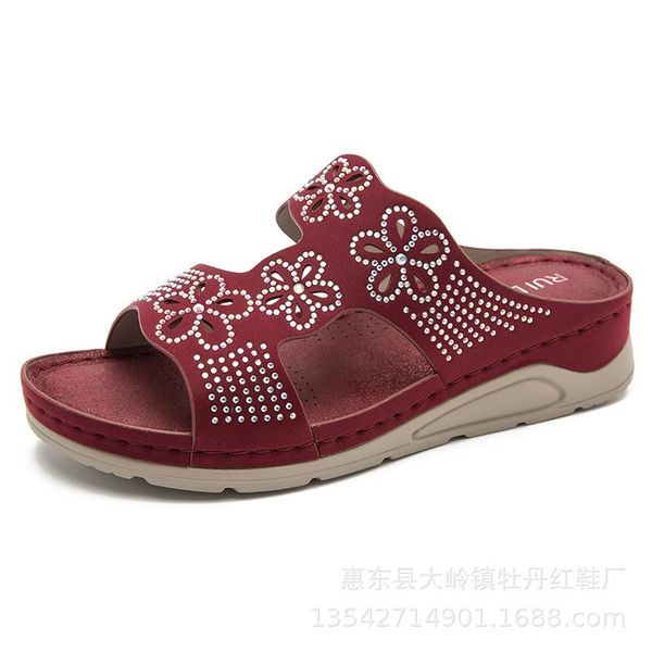 

slippers 2021 europe and america style flip flop wedge casual shoes women rhinestone plus size 41 sandals, Black