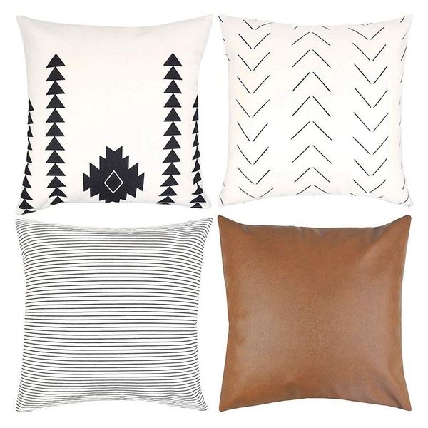 

decorative throw pillow covers only for couch, sofa, or bed set of 4 18x18 inch modern design short plush stripes geometric pillow case