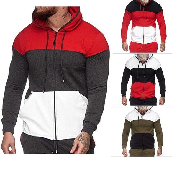 

women's hoodies & sweatshirts men's slim fit sports cardigan sweater color matching casual coat shirt, Black