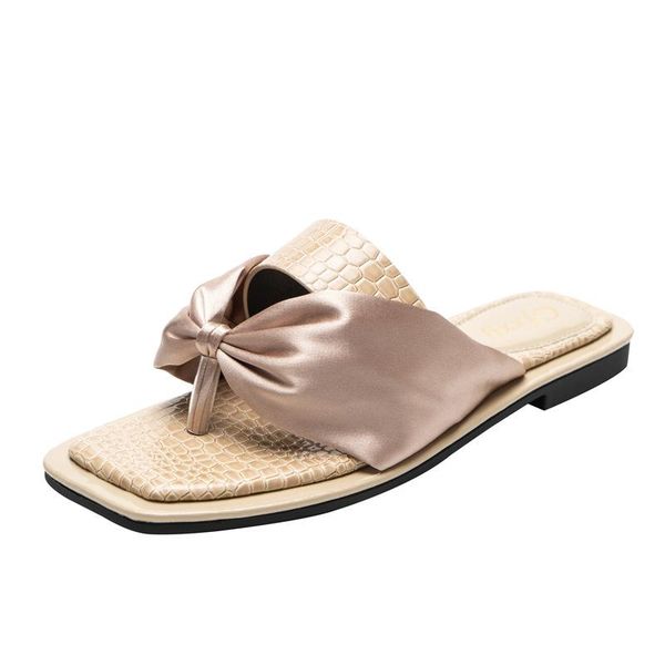 

slippers four color ribbon bow flat bottom women's, Black