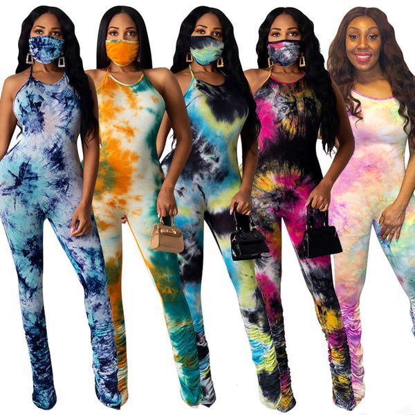 

20787 new fashion tie dyed jumpsuit, Black;white