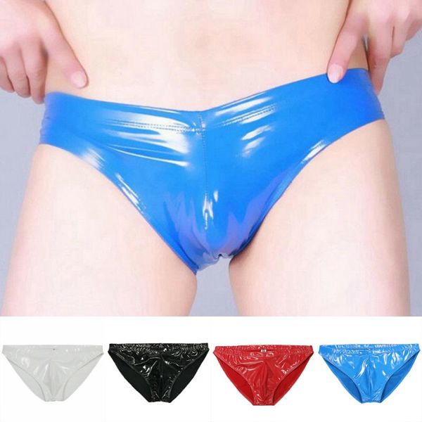 

underpants men slink glossy pu bikini briefs underwear fashion tight breathable bright anti-glare leather pants, Black;white
