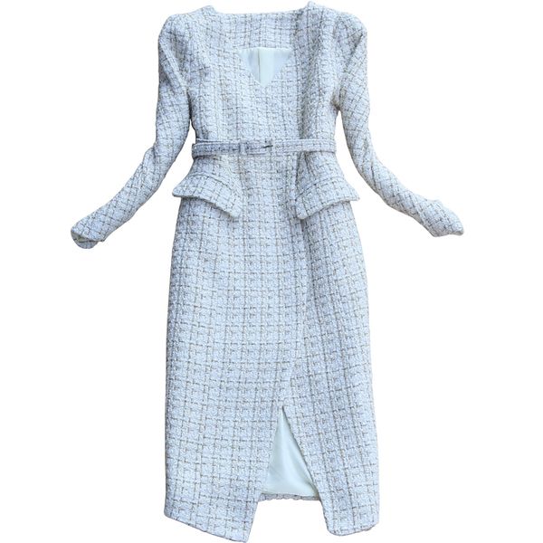 

autumn and winter new style fashion women's jacket wool-like coat slim solid color tweed temperament commute long coat women 210218, Black