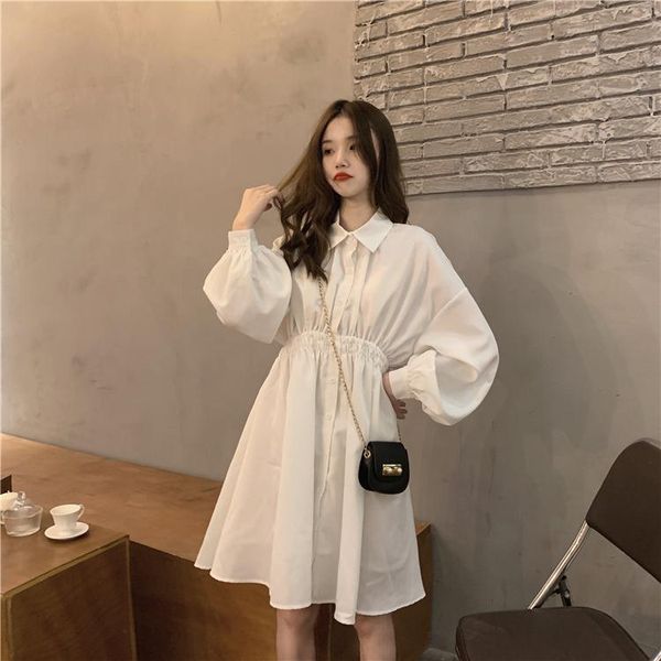 

casual dresses vintage korean style vestidos fashion white knee women's clothing spring autumn simple sweet long sleeve black dress, Black;gray