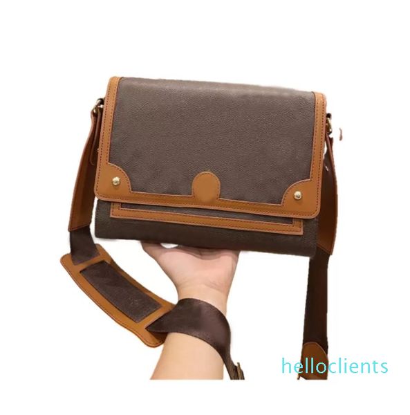 

designer women postman bag brown large capacity 27x20cm original hardware handbag long shoulder strap wallet crossbody tote