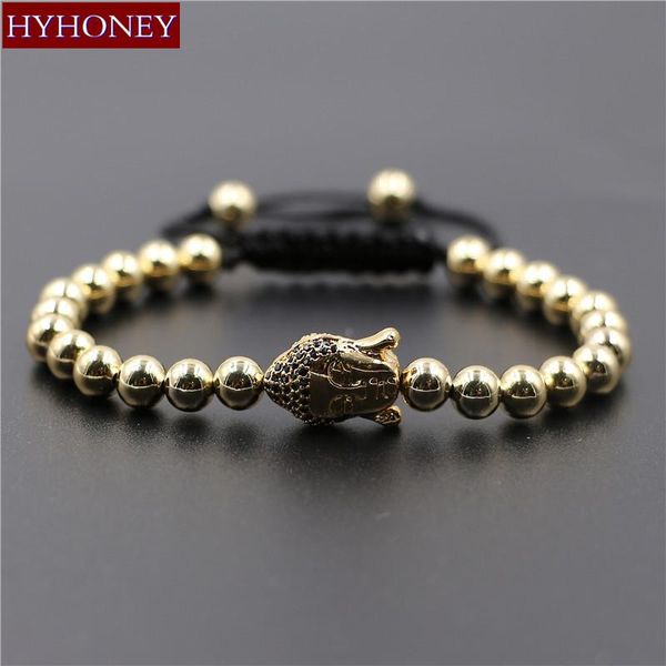 

fashion cz buddha head connector 6mm round beads bracelets & bangles braided macrame men bracelet handmade jewelry prayer bijoux, Golden;silver