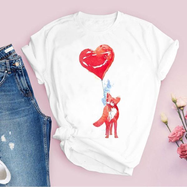 

women print 90s fox love animal cartoon girl fashion casual lady womens t-shirt shirt clothing tees female t shirt, White