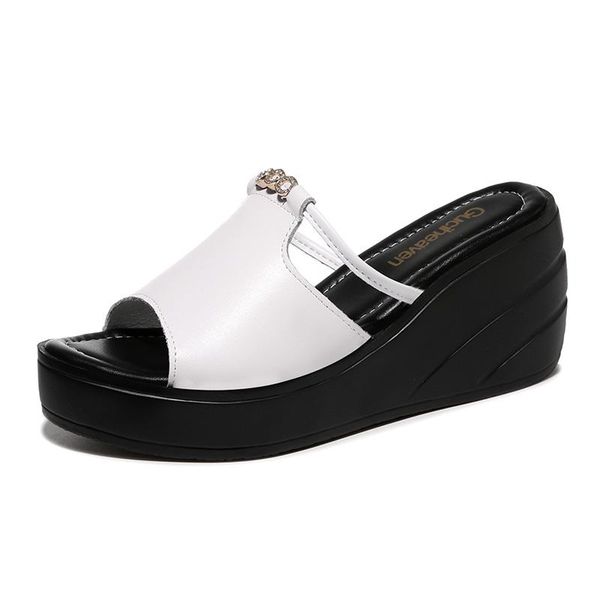 

slippers open-toe slope-heel slippers, flat metal decorative solid color women's shoes, platform shoes, Black