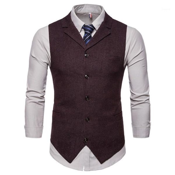 

men's vests business casual slim fit spring autumn fashion solid color single buttons tweed men male suit, Black;white