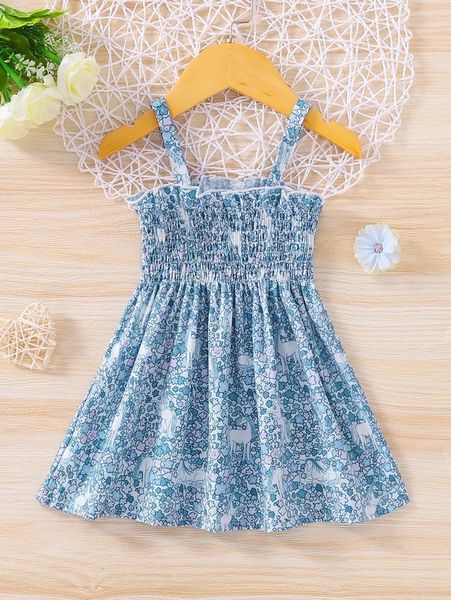 

baby allover floral print shirred ruffle trim cami dress she, Red;yellow