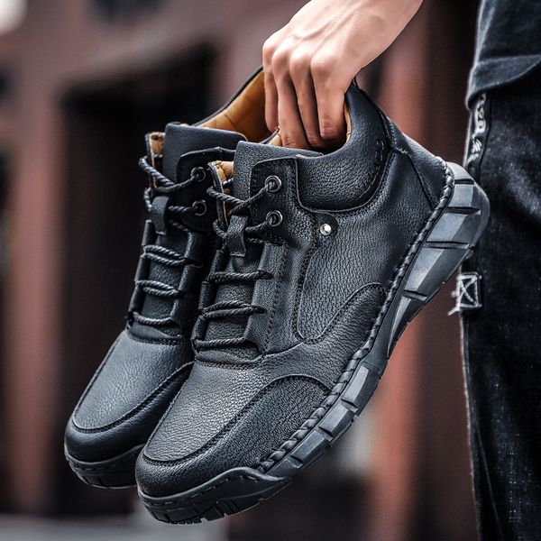 

men handmade leather ankle boots classic man casual shoes designer sneakers microfiber leather shoes male footwear plus 39-48