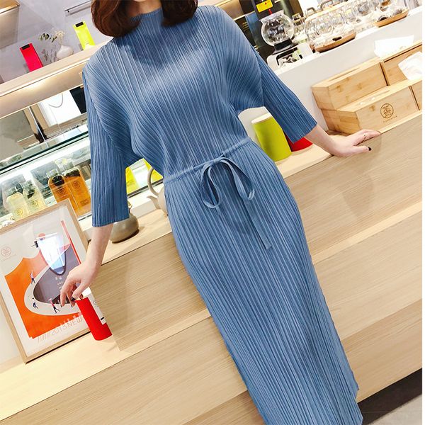 

2021 pleated spring new korean style plus size slim vintage temperament women elegant long sashes aesthetic m5sq, Black;gray