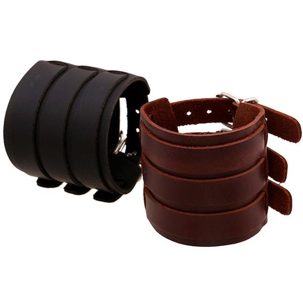

tennis punk wide cuff leather male wristband bracelet retro rock jewelry cowhide and men's, Golden;silver