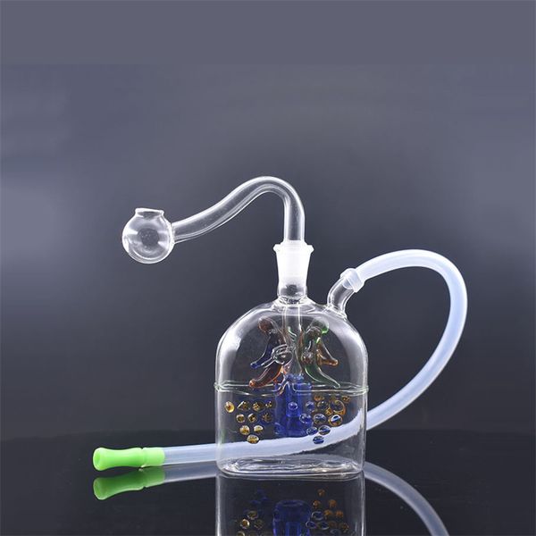 New Square Glass Oil Burner Bong Water Pipes con Recycler Mini Dab Rig Hand Bong con tubo e tubo per bruciatori a olio maschio da 10 mm