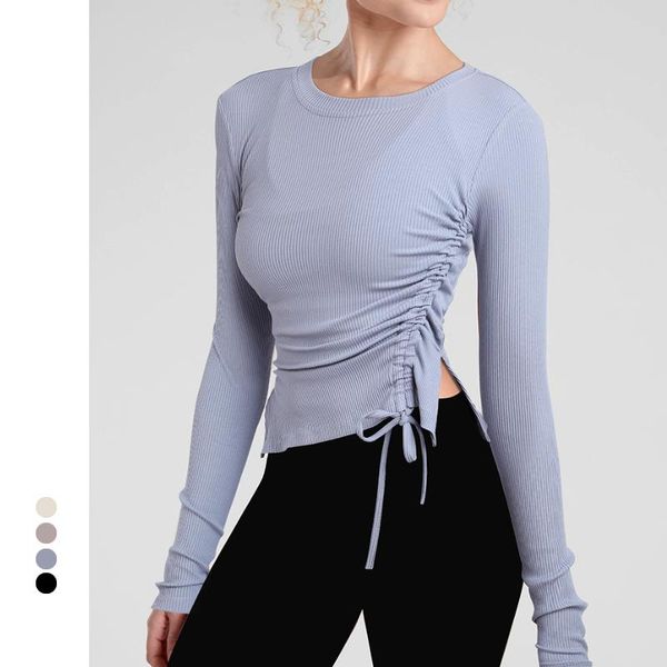 

yoga shirts for women long sleeve fitness clothing drawstring beathable gym workout quick-drying tight-fitting sports top, White;red