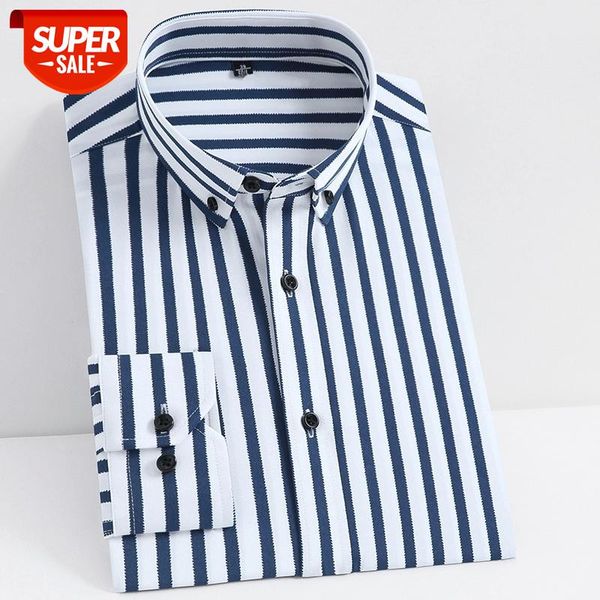 

long sleeve men's striped shirts stretch fabric well fit male dress shirts elastic comfortable 2020 pocketless casual quality #pe32, White;black