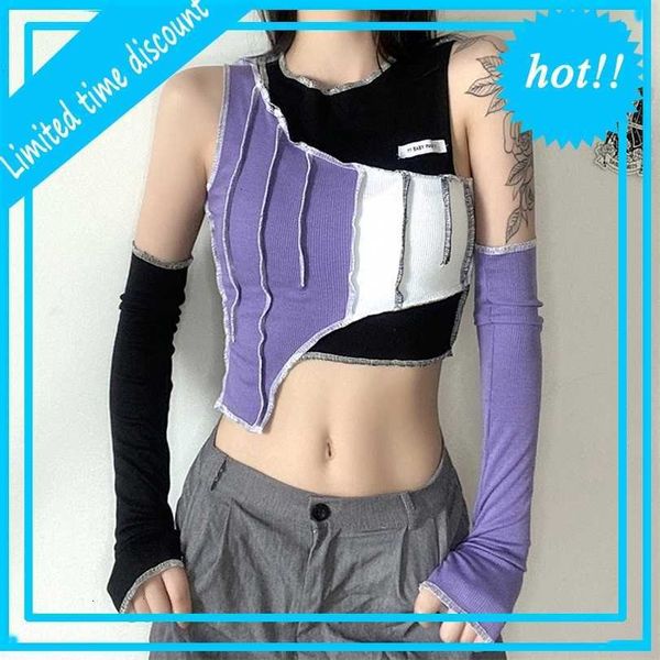 

2021 women's autumn and winter new fashion contrast round neck irregular slim top, White