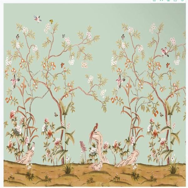

wallpapers 3d hand-painted flowers and birds retro background wall