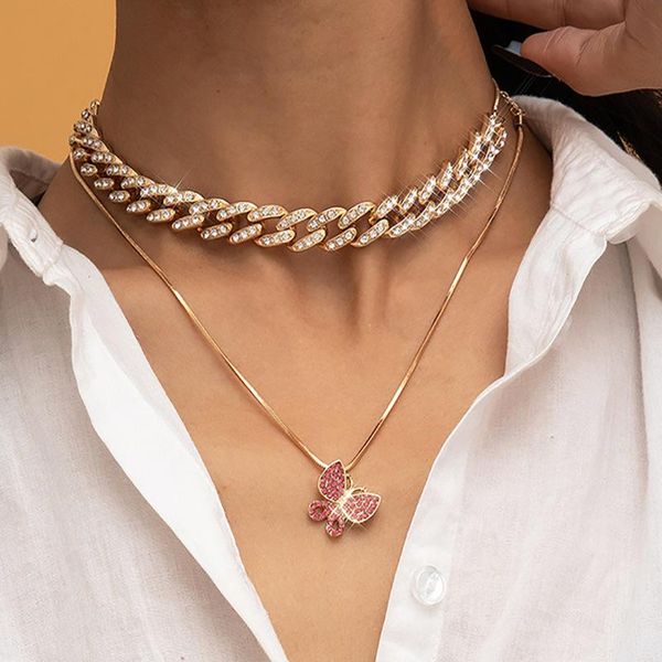 

pendant necklaces 2021 women's retro butterfly rose gold clavicle necklace ins simple cuban buckle snake bone chain wedding party gift, Silver