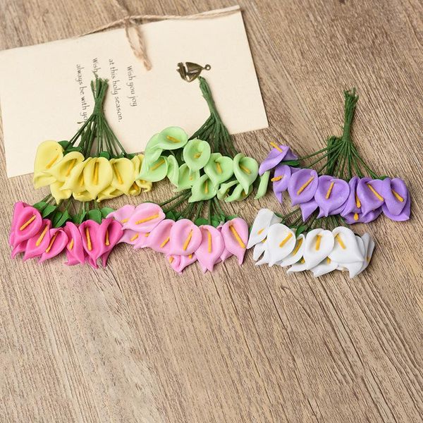 Ghirlande di fiori decorativi 144 pz/lotto Simulazione PE Mini Calla Lily Regalo Decorazione Fiore per la scatola Bouquet del Ringraziamento