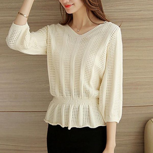

women's sweaters 2021 arrival women spring sweater v-neck hollow out office lady elegant jumper solid pullover, White;black