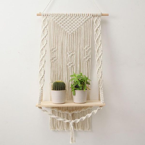

tapestries bohemian tapestry rack wooden handmade wall hanging rope shelf floating plant stand macrame home decor ornament