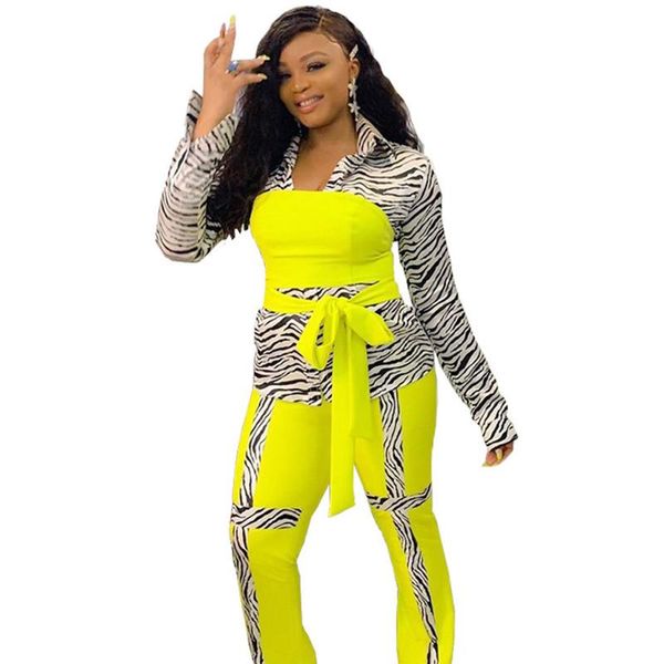 

two piece dress striped print women long sleeve clothes set bow sashes 2 pieces outfits for and pant suit lm221, White