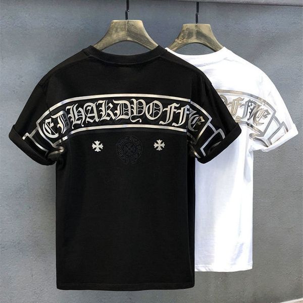 

croosin sanskrit print inschao brand short half sleeve 2021 new summer loose t-shirt men's clothes, White;black