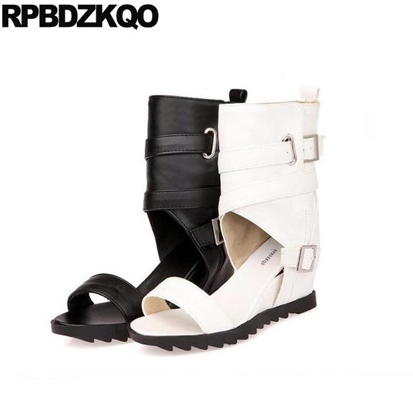 

boots elevator sandals high heel summer white open toe designer big size wedge ankle shoes women 2021 short, Black