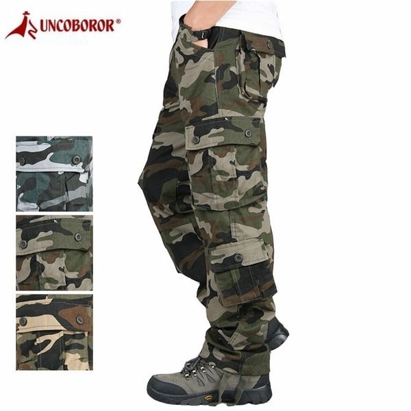 Camuflagem camuflagem camo cargo calças homens casuais multi-bolsos furgado combate calças soltas exército militar calças táticas militares hombre 44 211201