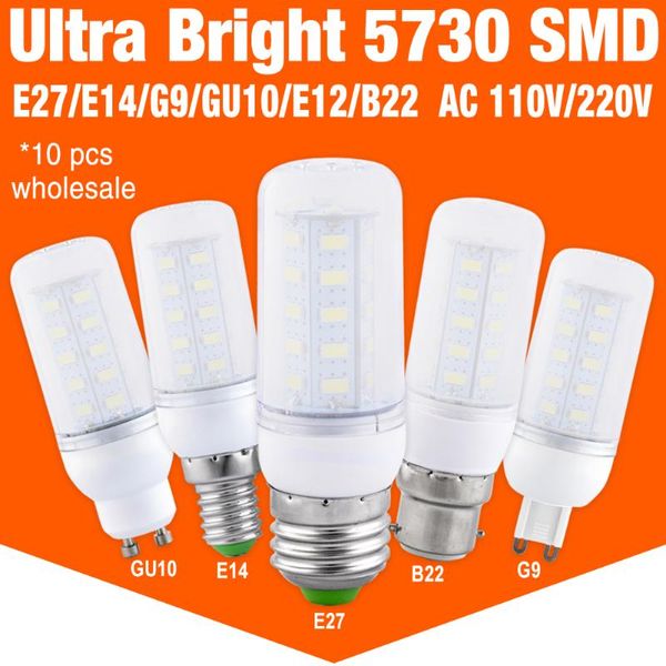 

bulbs 10pcs ampoule led lamp 220v corn bulb e27 bombillas e14 energy saving light for home 24 36 48 56 69 72 leds lampada 5730