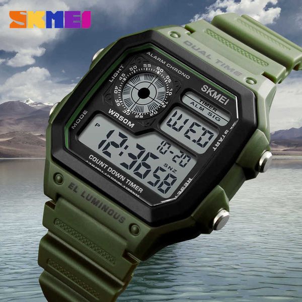 

lmjli - skmei fashion outdoor sport watch men pu strap multifunction waterproof watches alarm male digital watch reloj hombre 1299 sport wat, Slivery;brown