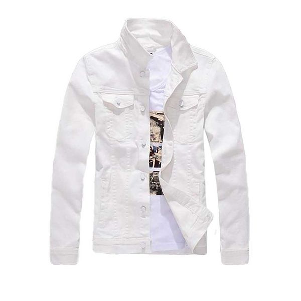 Мода мужская джинсовая куртка ковбой белый джинсы повседневная стройная подходящая хлопчатобумажная пальто варенье мужская одежда 21110