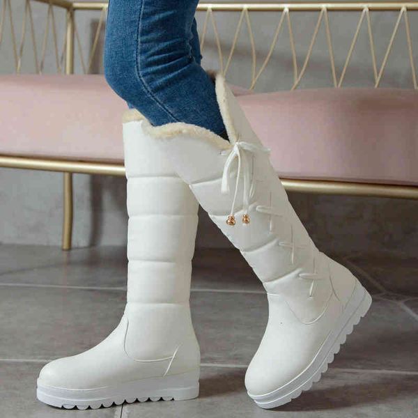 

boots elegant white women snow fashion red comfort thick sole platform warm winter plush woman flat with shoes 34-43 r9wb, Black