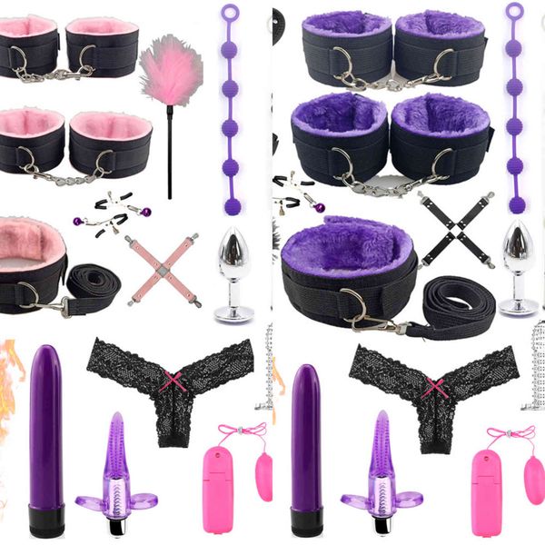 Bondagages 35pcs / set adulto produtos sexo bdsm set bondage conjunto anal plug vibrador vibrador dildo algemas slave adultos jogos brinquedos para as mulheres 1122