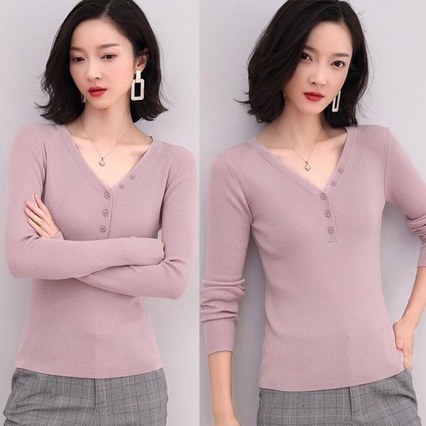 

women's sweaters spring fall knited sweater women slim pullover long sleeve v-neck knit bottoming shirt, White;black